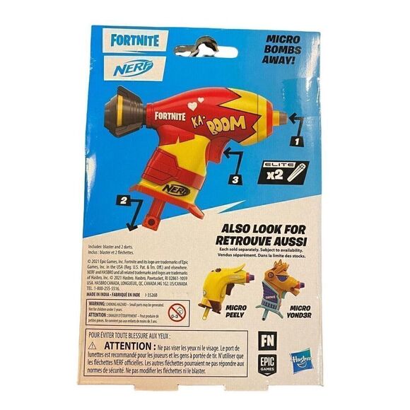 NERF Blaster Fortnite Micro Bombs Away! Mini Blaster & 2 Nerf Elite Darts - Picture 2 of 2